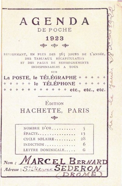 Agenda du Lilet 1923 <p>Page de garde</p>© Essaillon